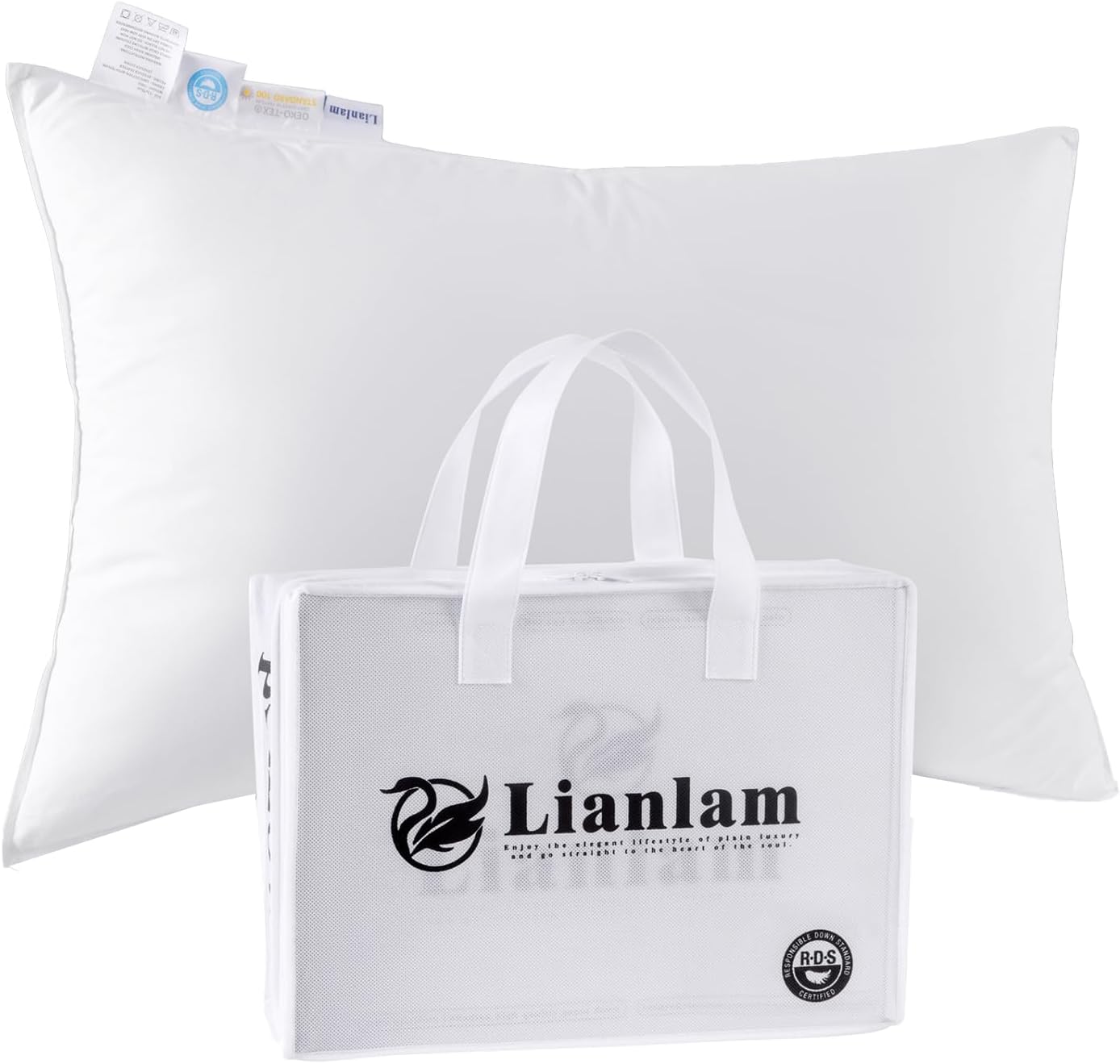 Luxury Canadian White Goose Down Pillow Queen - 900+ Fill Power, Soft Down Pillo... 2 Luxury Canadian White Goose Down Pillow Queen - 900+ Fill Power, Soft Down Pillo... - Image 2
