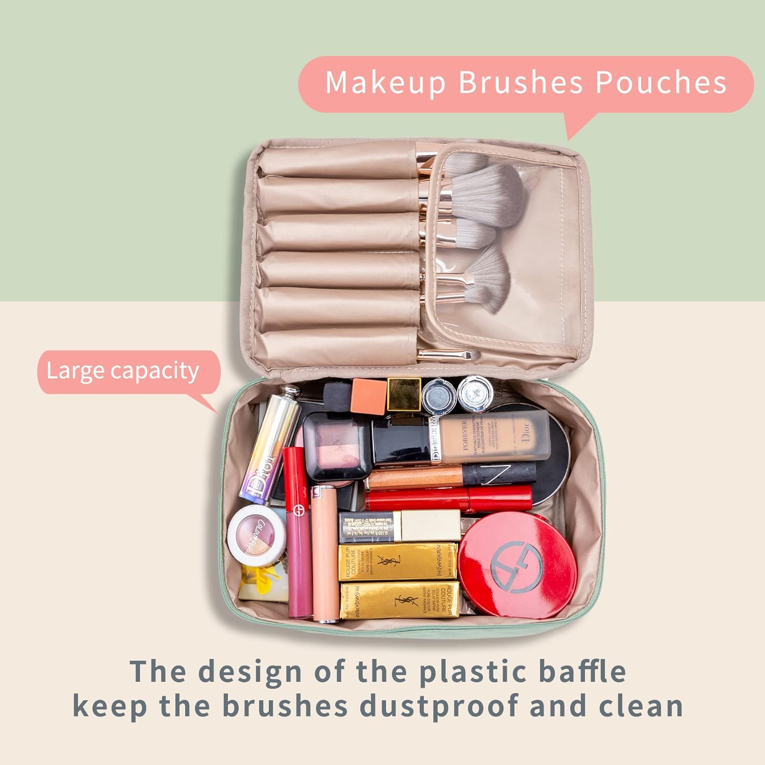 Travel Makeup Bag Cosmetic Bag Makeup Bag Toiletry bag for women and men (Green) 5 Travel Makeup Bag Cosmetic Bag Makeup Bag Toiletry bag for women and men (Green) - Image 5