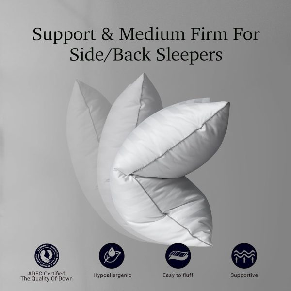 Hotel Grand Fluffy Feather Down Pillow 100% Cotton Queen Size Pillow Set of 2 Pa... - Image 5