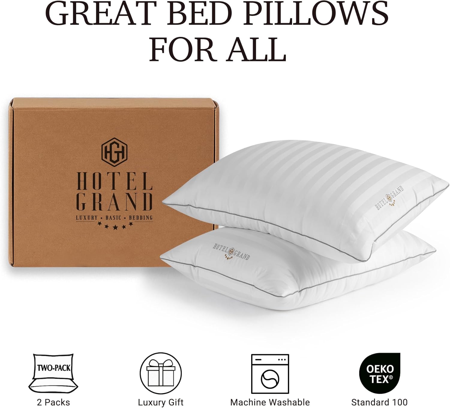 Hotel Grand Fluffy Feather Down Pillow 100% Cotton Queen Size Pillow Set of 2 Pa... 4 Hotel Grand Fluffy Feather Down Pillow 100% Cotton Queen Size Pillow Set of 2 Pa... - Image 5