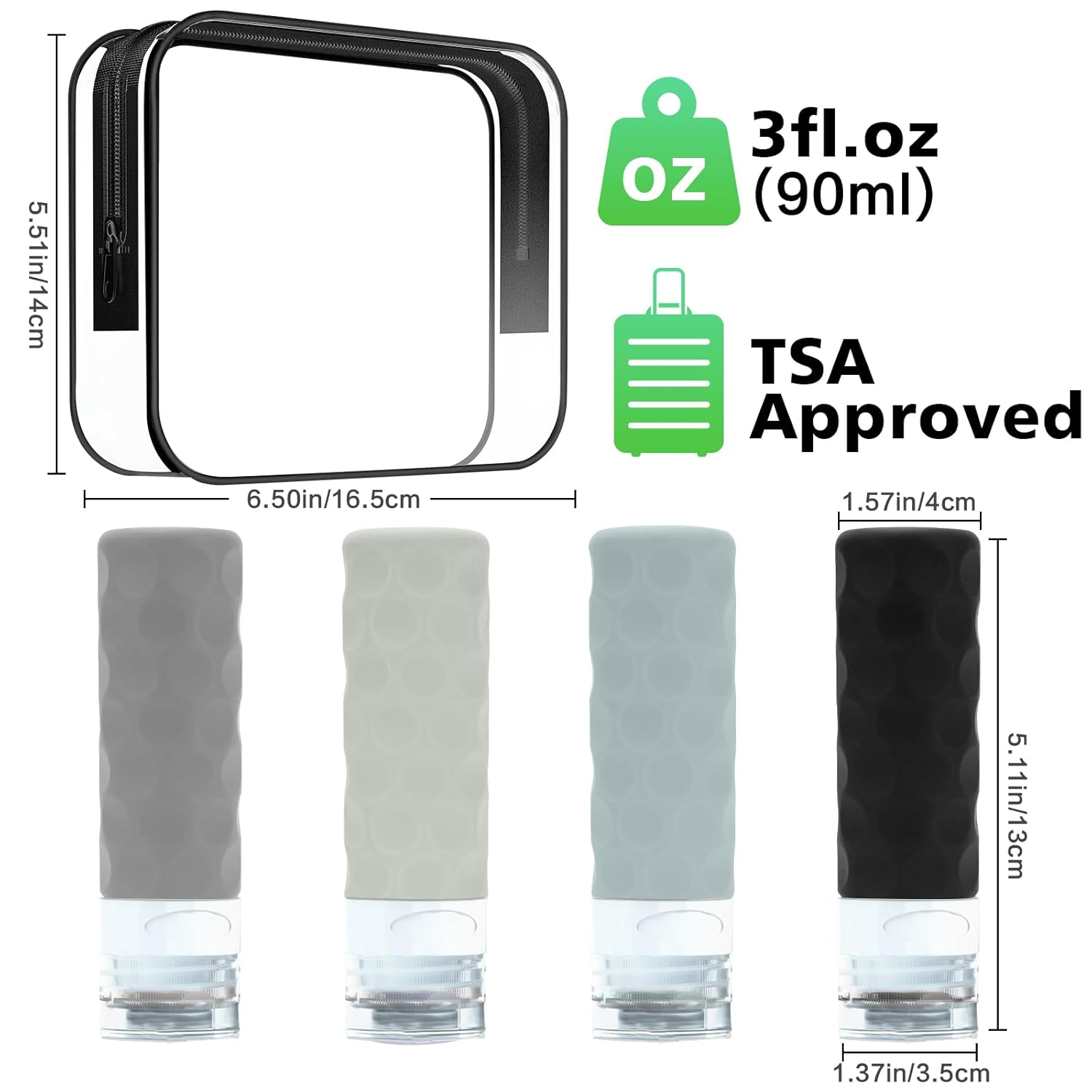 Travel Bottles for Toiletries, 4pcs Tsa Approved 3oz Travel Size Containers, BPA... 3 Travel Bottles for Toiletries, 4pcs Tsa Approved 3oz Travel Size Containers, BPA... - Image 3