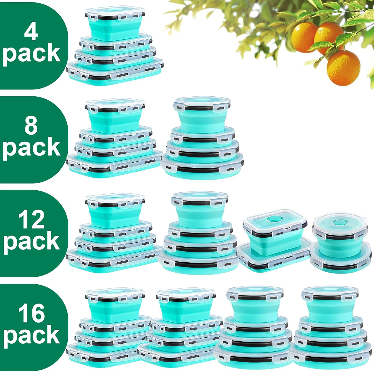 8 Pack Collapsible Food Storage Containers With Lids, Collapsible Storage Contai... 3 8 Pack Collapsible Food Storage Containers With Lids, Collapsible Storage Contai... - Image 3