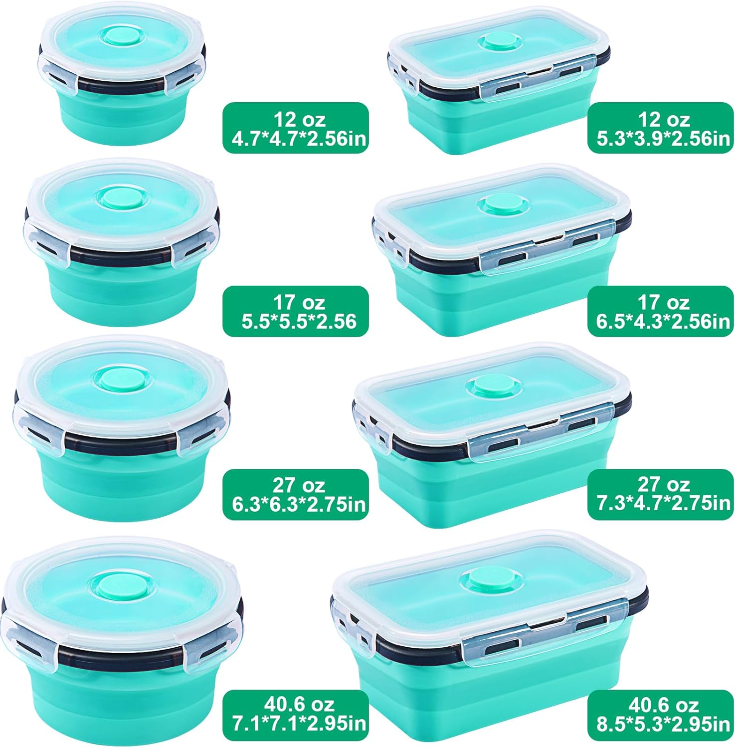 8 Pack Collapsible Food Storage Containers With Lids, Collapsible Storage Contai... 4 8 Pack Collapsible Food Storage Containers With Lids, Collapsible Storage Contai... - Image 4