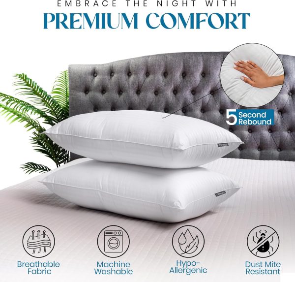 Queen Size Pillows Set of 2 Down Alternative – Soft & Fluffy Queen Pillows with ... - Image 3