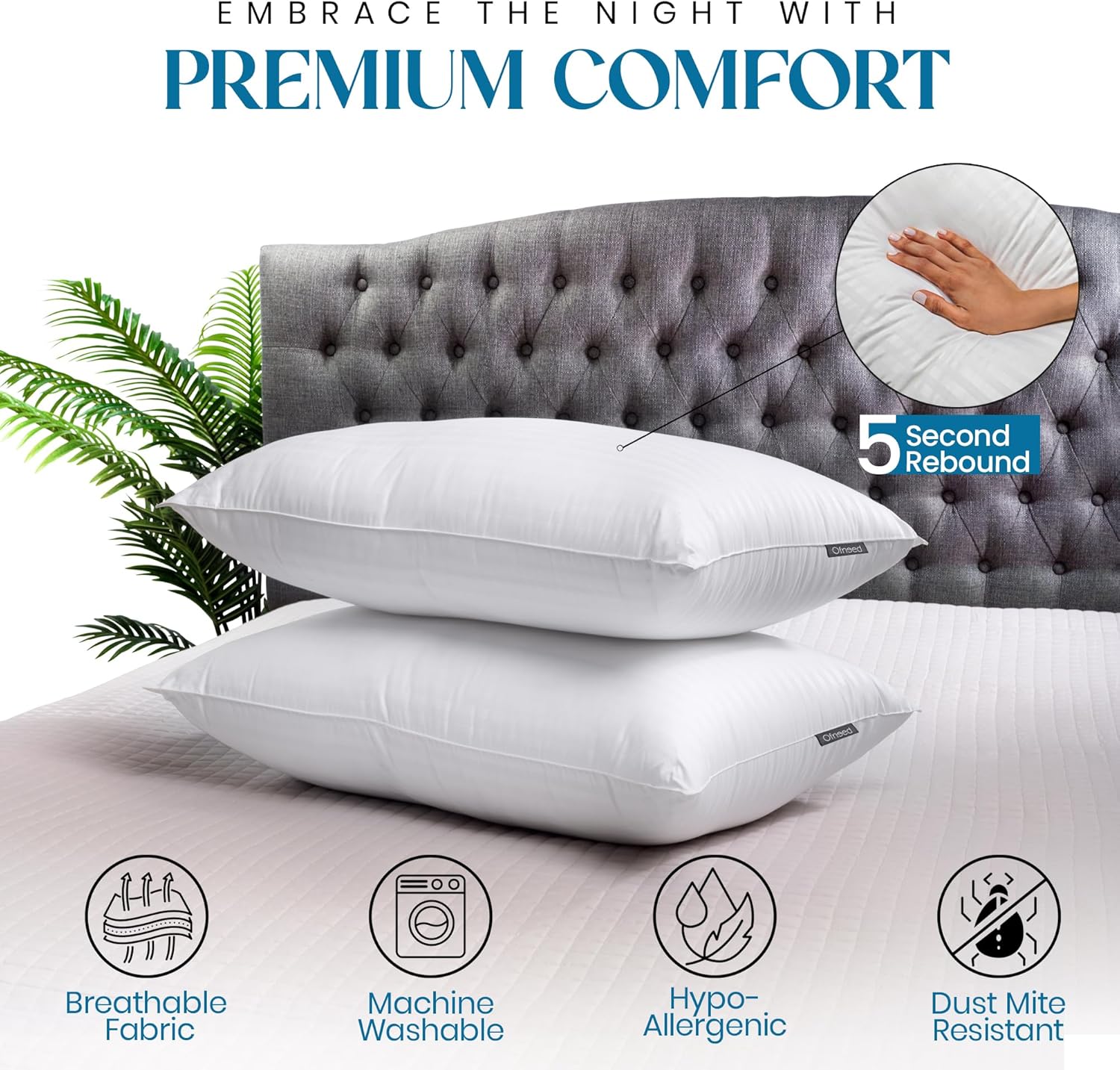 Queen Size Pillows Set of 2 Down Alternative – Soft & Fluffy Queen Pillows with ... 3 Queen Size Pillows Set of 2 Down Alternative – Soft & Fluffy Queen Pillows with ... - Image 3