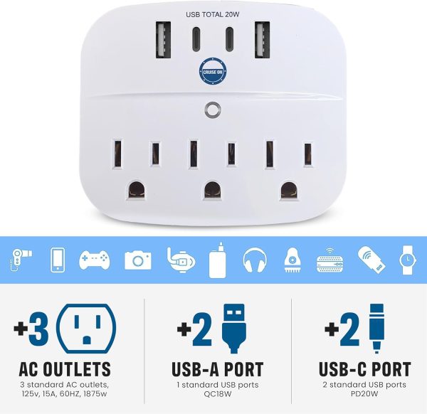 Cruise Approved Non Surge Power Strip [2 USBC, 2 USB, 3 AC] - Cruise Essentials ... - Image 3