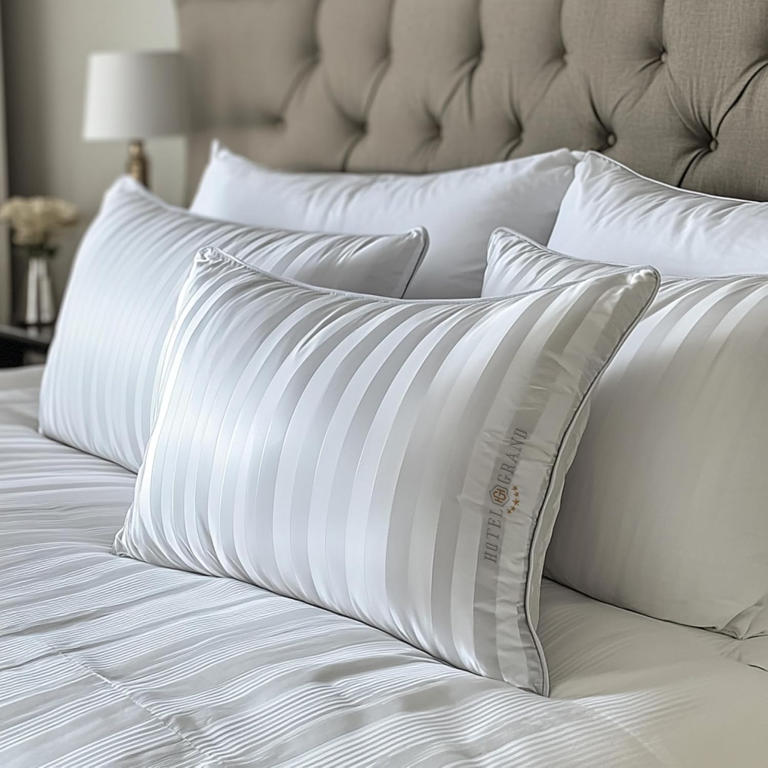 Hotel Grand Fluffy Feather Down Pillow 100% Cotton Queen Size Pillow Set of 2 Pa... 2 Hotel Grand Fluffy Feather Down Pillow 100% Cotton Queen Size Pillow Set of 2 Pa... - Image 2