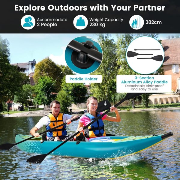 GYMAX Inflatable Kayak, 12.5Ft 507lbs Tandem Kayak with 2 Aluminum Paddles, 2 Pa... - Image 3