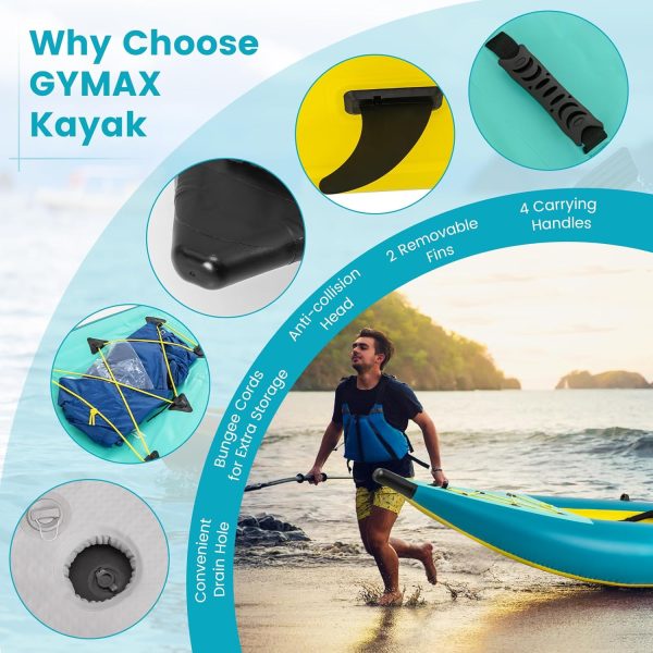 GYMAX Inflatable Kayak, 12.5Ft 507lbs Tandem Kayak with 2 Aluminum Paddles, 2 Pa... - Image 4