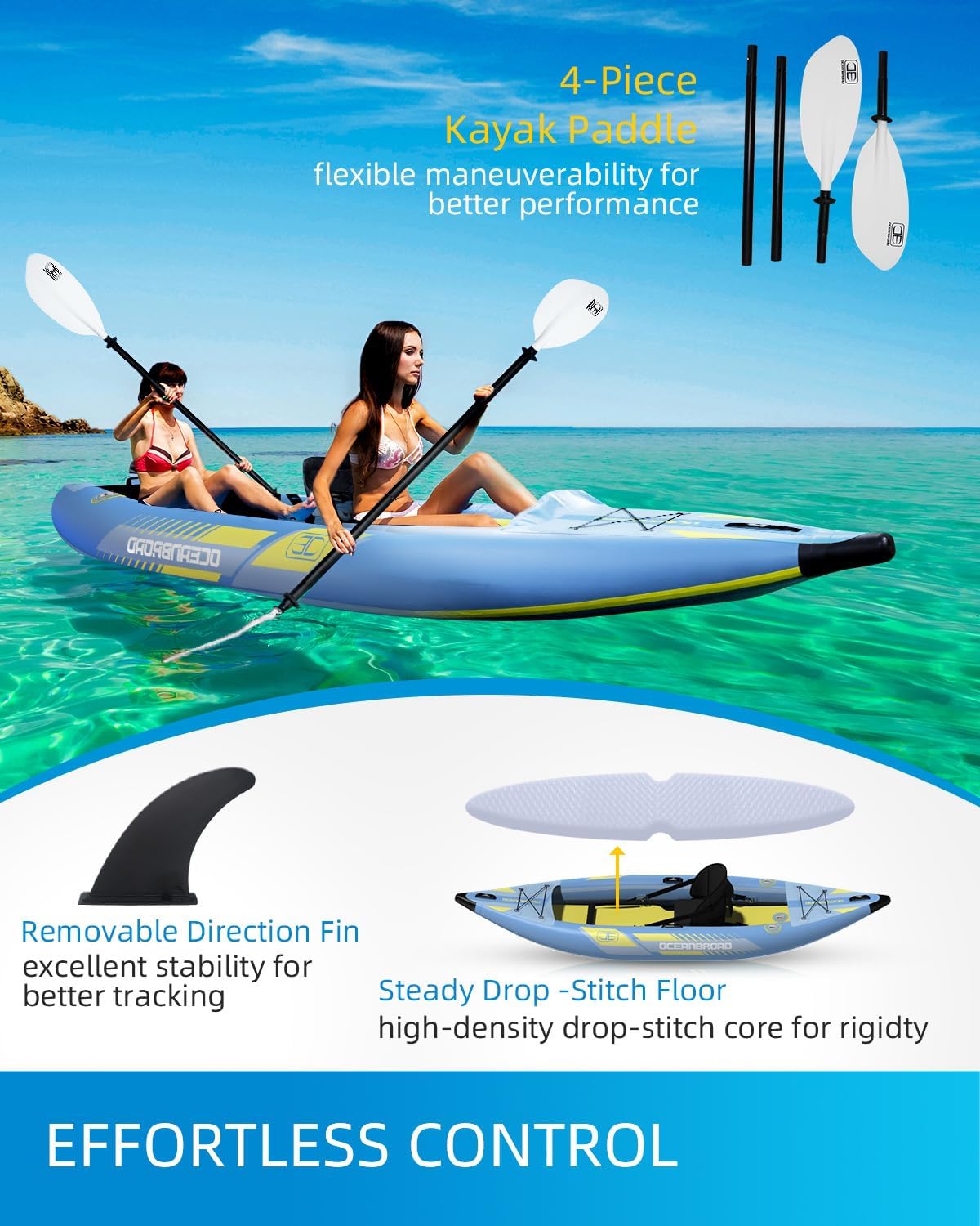 OCEANBROAD Inflatable Sit-in Kayak, with Paddle, Kayak Seat, Pedal, Hand Pump an... 4 OCEANBROAD Inflatable Sit-in Kayak, with Paddle, Kayak Seat, Pedal, Hand Pump an... - Image 4