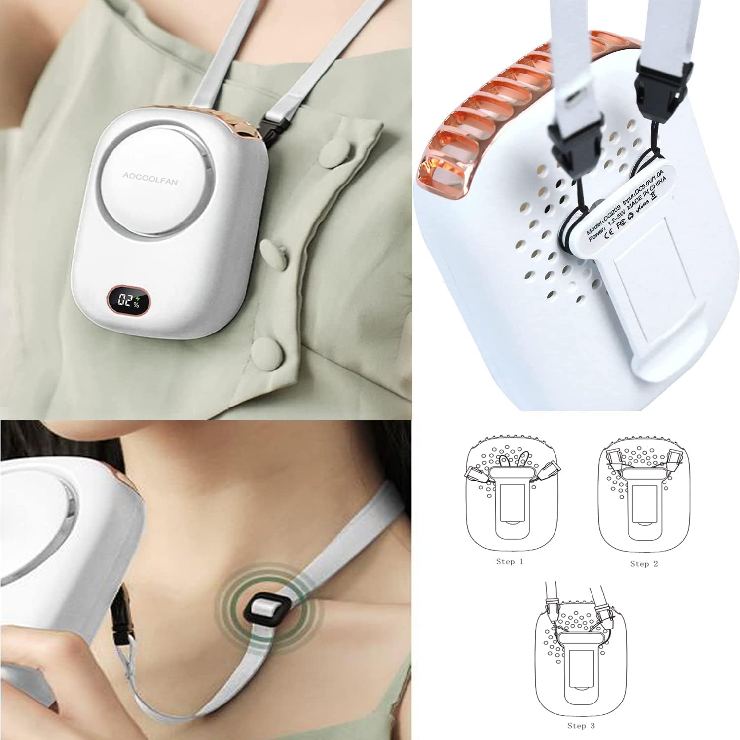 Portable Neck Fan, Mini Small Personal Handheld Fan USB Rechargeable 3 Speed for... 4 Portable Neck Fan, Mini Small Personal Handheld Fan USB Rechargeable 3 Speed for... - Image 4