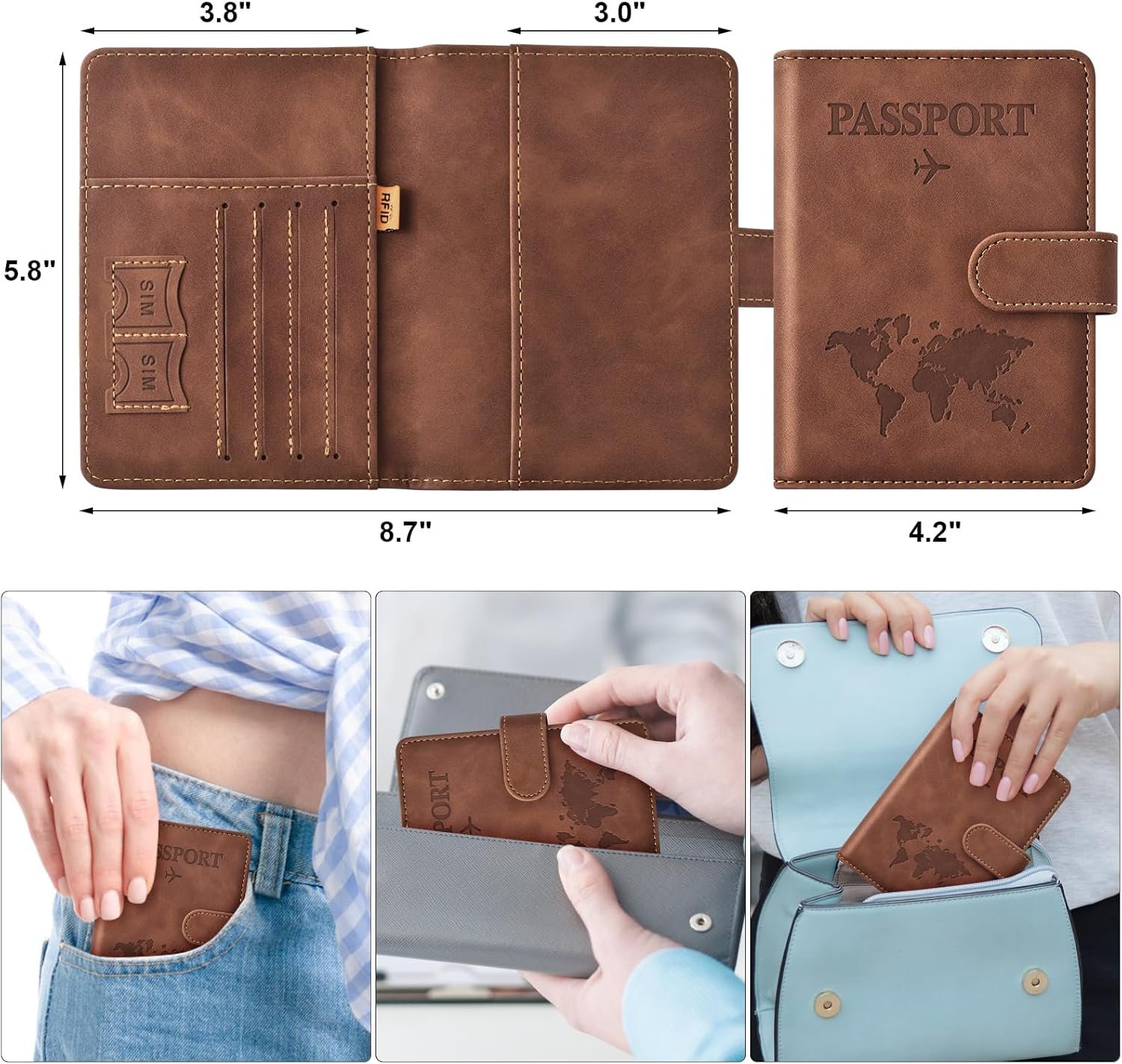 Eoehro Passport Holder for Travel Essentials, Passport Wallet Cover Case for Tra... 3 Eoehro Passport Holder for Travel Essentials, Passport Wallet Cover Case for Tra... - Image 3