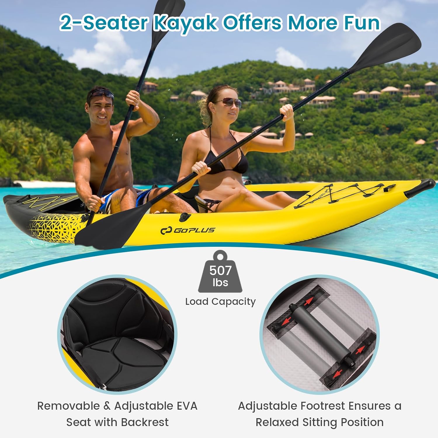 Goplus Inflatable Kayak, 2-Person Kayak Set for Adults with 507 LBS Weight Capac... 3 Goplus Inflatable Kayak, 2-Person Kayak Set for Adults with 507 LBS Weight Capac... - Image 3
