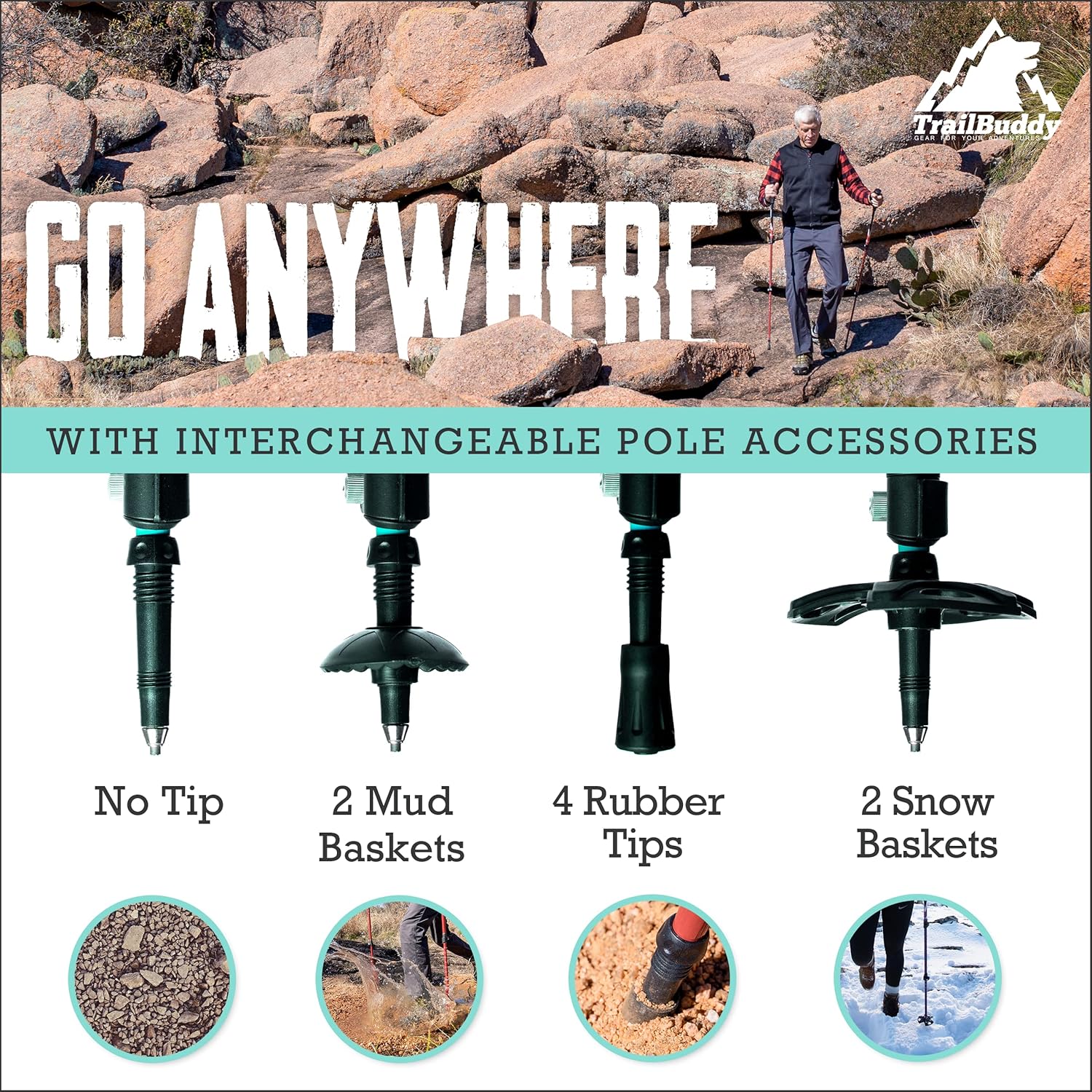 TrailBuddy Trekking Poles - Lightweight, Collapsible Hiking Poles for Snowshoe &... 3 TrailBuddy Trekking Poles - Lightweight, Collapsible Hiking Poles for Snowshoe &... - Image 3