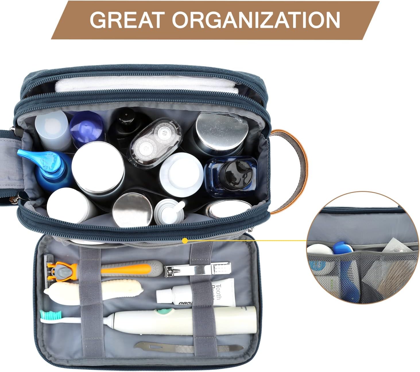 BAGSMART Toiletry Bag for Men, Canvas Travel Toiletry Organizer Dopp Kit Water-r... 3 BAGSMART Toiletry Bag for Men, Canvas Travel Toiletry Organizer Dopp Kit Water-r... - Image 3