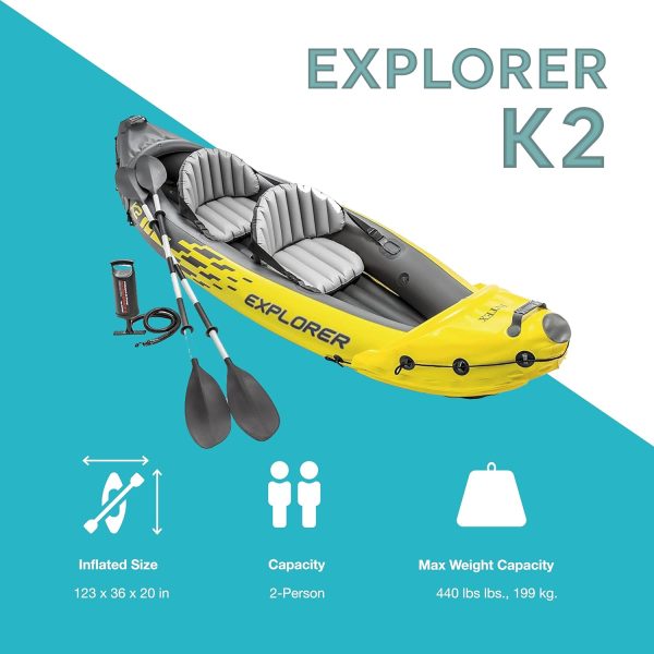 Intex 68307EP Explorer K2 Inflatable Kayak Set: Deluxe 86in Kayak Paddles and Hi... - Image 3