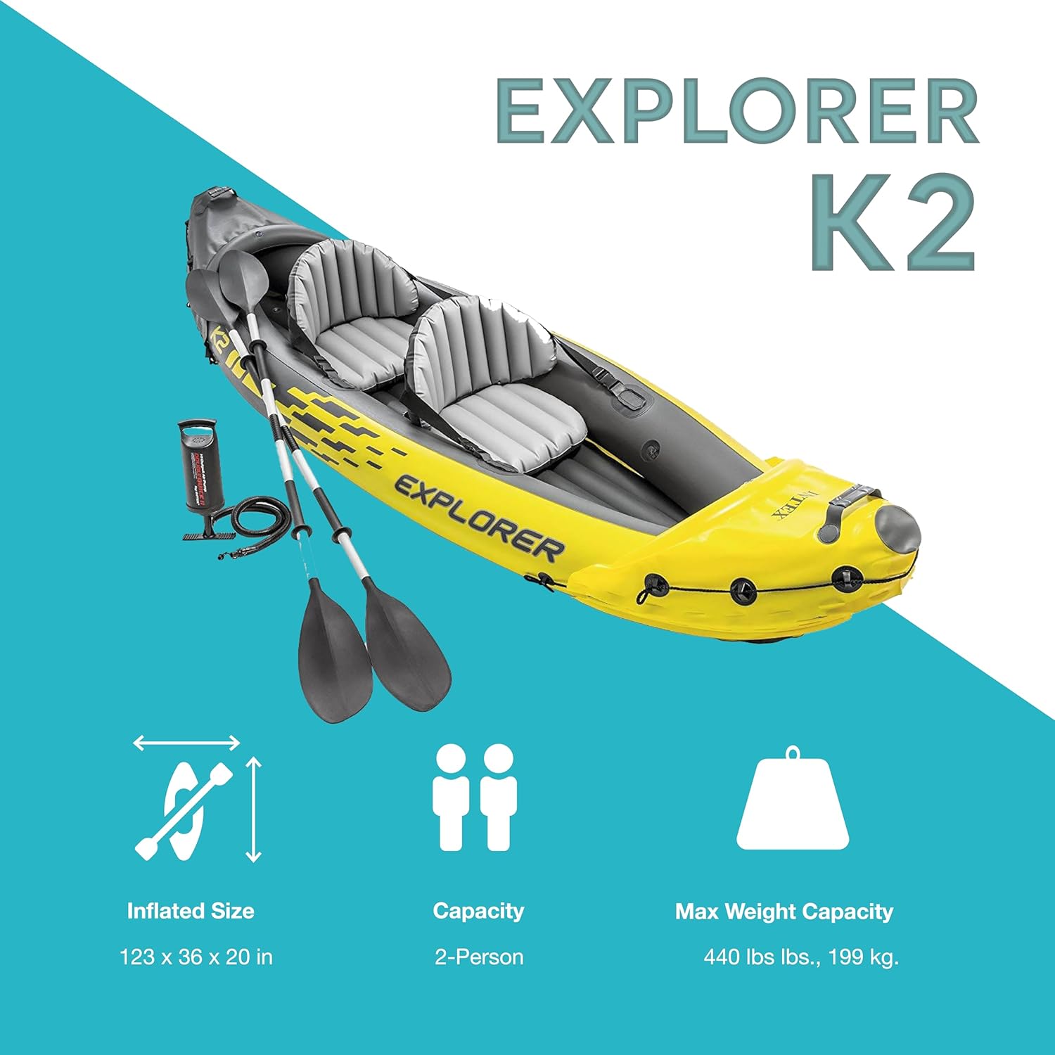 Intex 68307EP Explorer K2 Inflatable Kayak Set: Deluxe 86in Kayak Paddles and Hi... 3 Intex 68307EP Explorer K2 Inflatable Kayak Set: Deluxe 86in Kayak Paddles and Hi... - Image 3