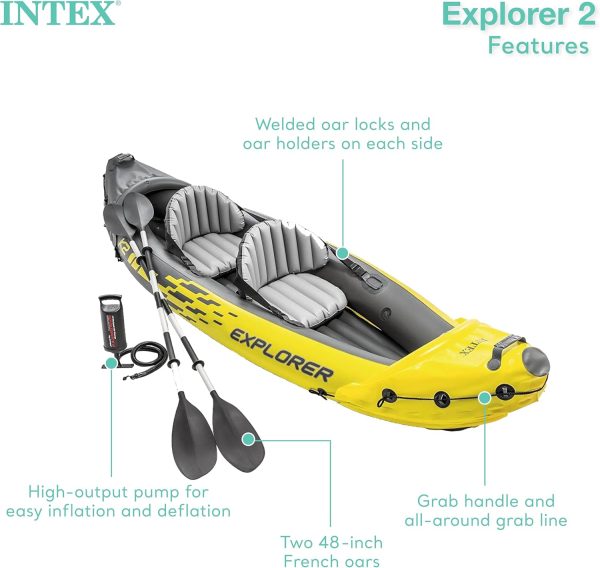 Intex 68307EP Explorer K2 Inflatable Kayak Set: Deluxe 86in Kayak Paddles and Hi... - Image 5