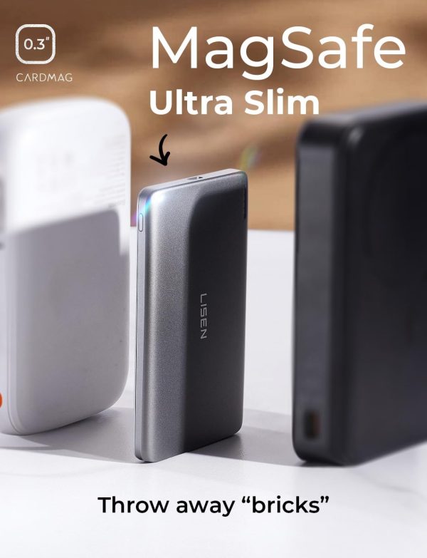 LISEN 0.3‘’ Ultra Slim MagSafe Portable Charger,5000mAh Wireless Card Slim MagSa... - Image 3