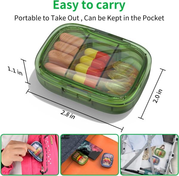 2 Pack 3 Compartment Small Pill Box, Moisture Proof Case, Travel Organizer for P... - Image 3