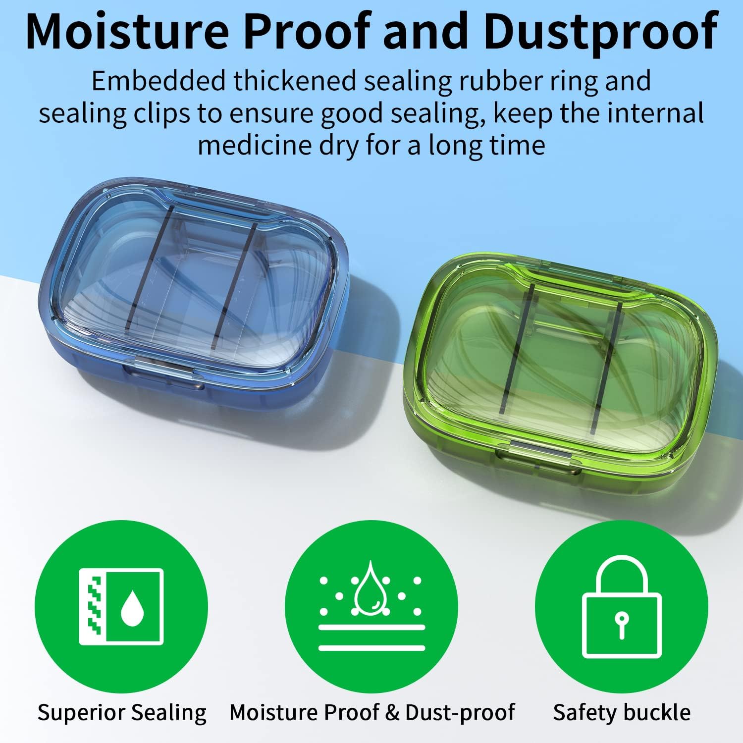 2 Pack 3 Compartment Small Pill Box, Moisture Proof Case, Travel Organizer for P... 3 2 Pack 3 Compartment Small Pill Box, Moisture Proof Case, Travel Organizer for P... - Image 3