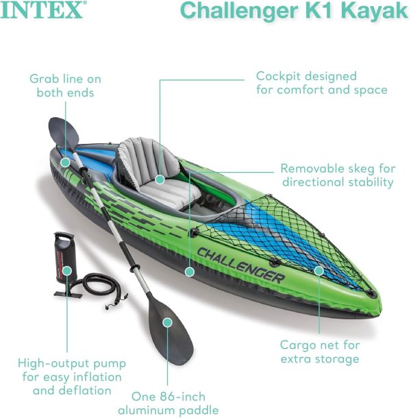 Intex Challenger K1 1 Person Durable Vinyl Streamline Sporty Kayak with Inflatab... - Image 3