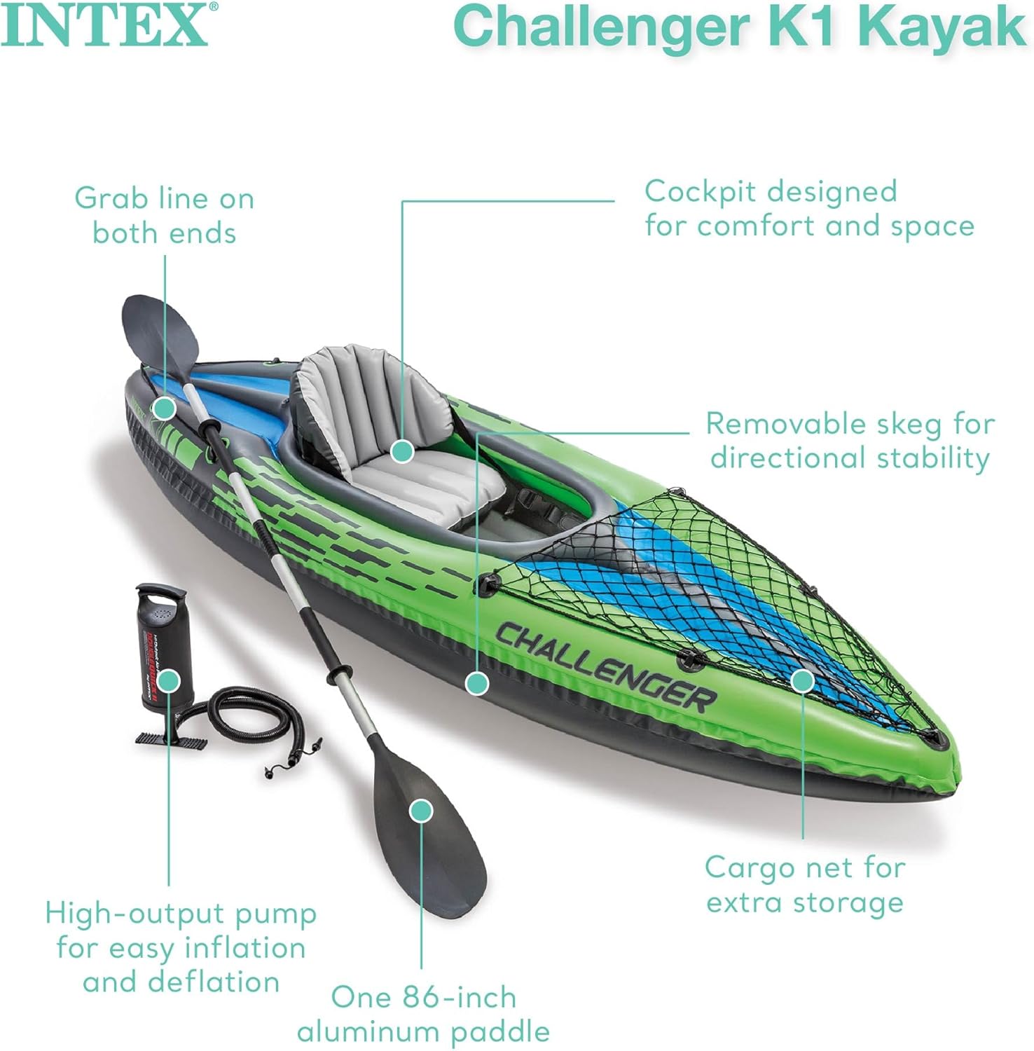 Intex Challenger K1 1 Person Durable Vinyl Streamline Sporty Kayak with Inflatab... 3 Intex Challenger K1 1 Person Durable Vinyl Streamline Sporty Kayak with Inflatab... - Image 3