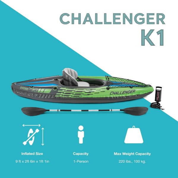 Intex Challenger K1 1 Person Durable Vinyl Streamline Sporty Kayak with Inflatab... - Image 4