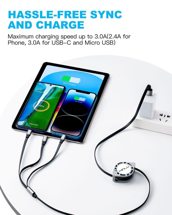 Multi Charging Cable 3A, [2Pack 4ft] Retractable Multi Charging Cord 3 in 1 Fast... - Image 3