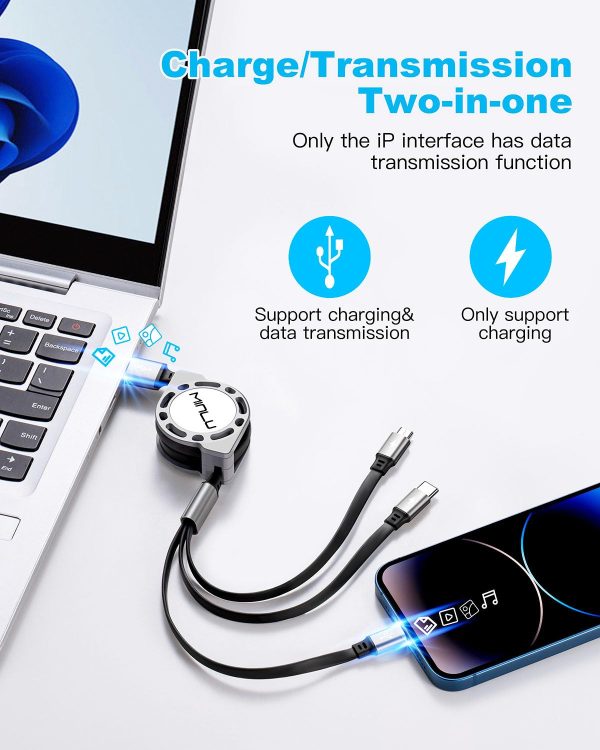Multi Charging Cable 3A, [2Pack 4ft] Retractable Multi Charging Cord 3 in 1 Fast... - Image 4