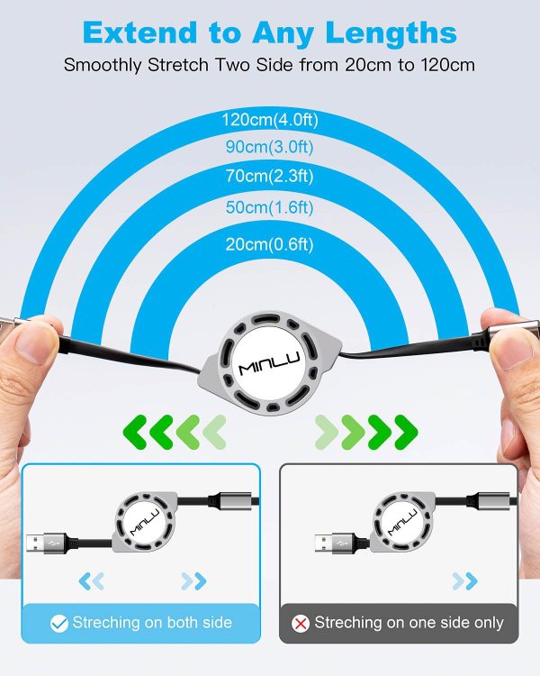 Multi Charging Cable 3A, [2Pack 4ft] Retractable Multi Charging Cord 3 in 1 Fast... - Image 5