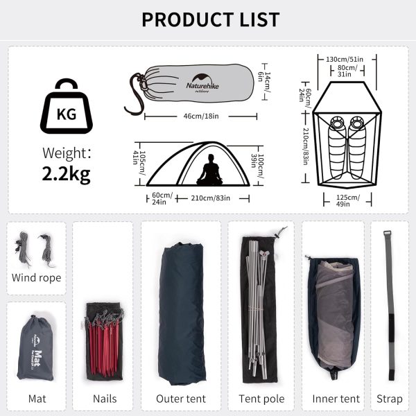 Naturehike Cloud-Up 3 Person Lightweight Backpacking Tent with Footprint - 3 Sea... - Image 6