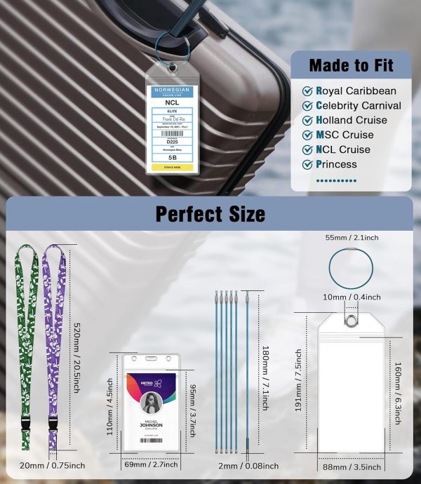 6 Pack Luggage Tag Holder + 2 Pack Lanyard for Ship Cards, Royal Caribbean & Cel... - Image 3