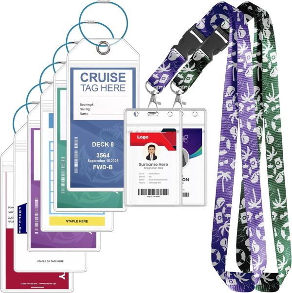 6 Pack Luggage Tag Holder + 2 Pack Lanyard for Ship Cards, Royal Caribbean & Cel... - Image 2