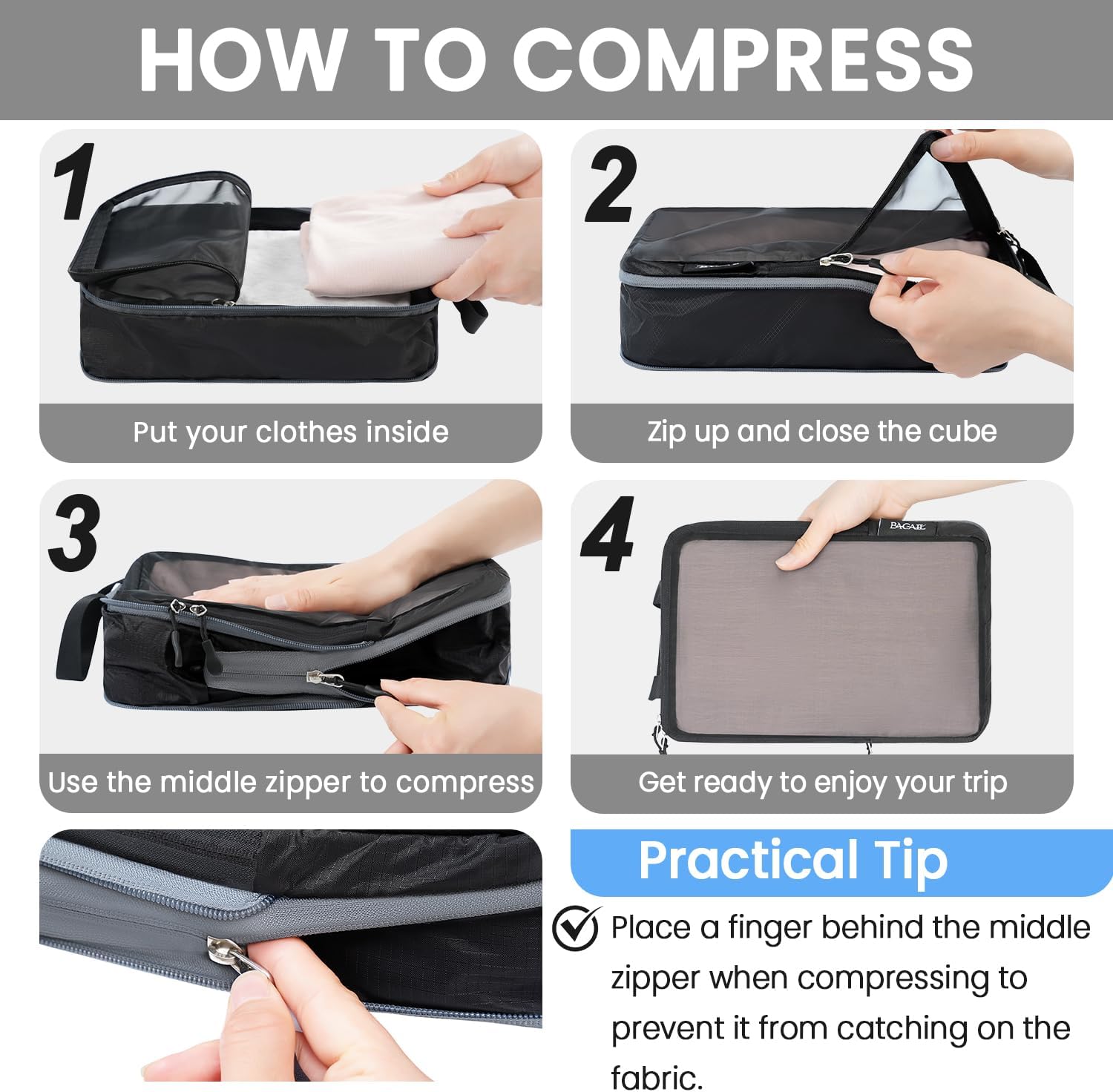 BAGAIL 4 Set/6 Set Ultralight Compression Packing Cubes Packing Organizer for Tr... 5 BAGAIL 4 Set/6 Set Ultralight Compression Packing Cubes Packing Organizer for Tr... - Image 5
