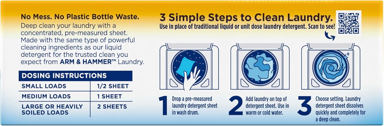 Arm & Hammer Power Sheets Laundry Detergent, Fresh Linen 50ct, up to 100 Small L... 8 Arm & Hammer Power Sheets Laundry Detergent, Fresh Linen 50ct, up to 100 Small L... - Image 12