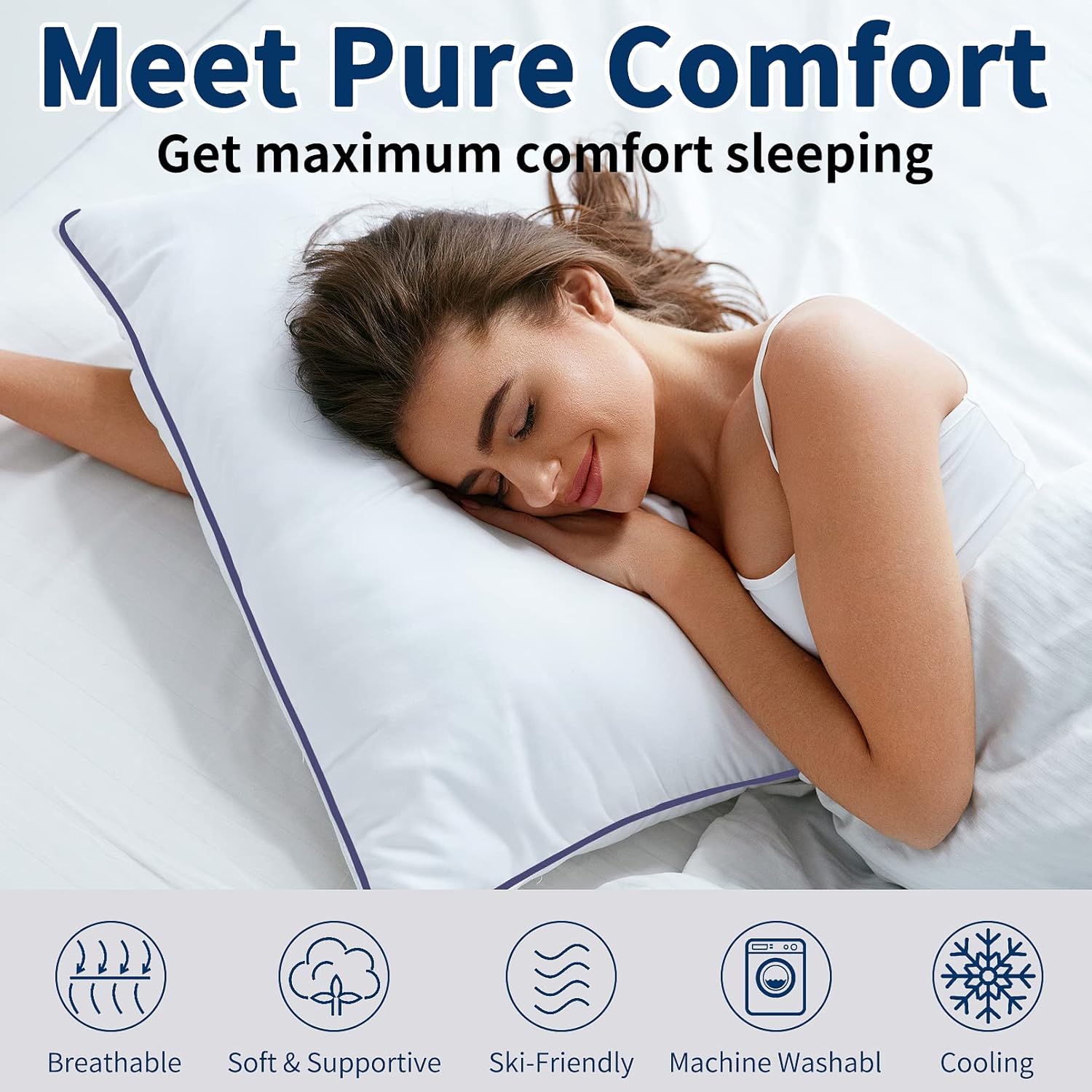 Hotel Quality Cooling Queen Size Bed Pillows Set of 4 - Soft, Firm, and Supporti... 3 Hotel Quality Cooling Queen Size Bed Pillows Set of 4 - Soft, Firm, and Supporti... - Image 3