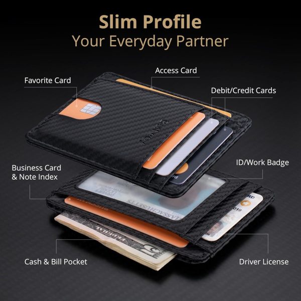 Buffway Slim Minimalist Front Pocket RFID Blocking Leather Wallets for Men and W... - Image 4