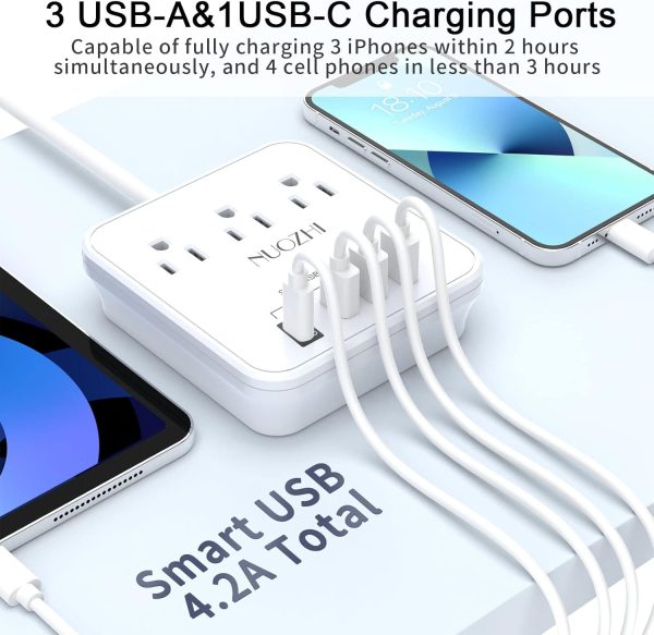 Cruise Essentials, NUOZHI 6 Ft Power Strip with 3 Outlets and 4 USB Ports(1 USB ... - Image 5