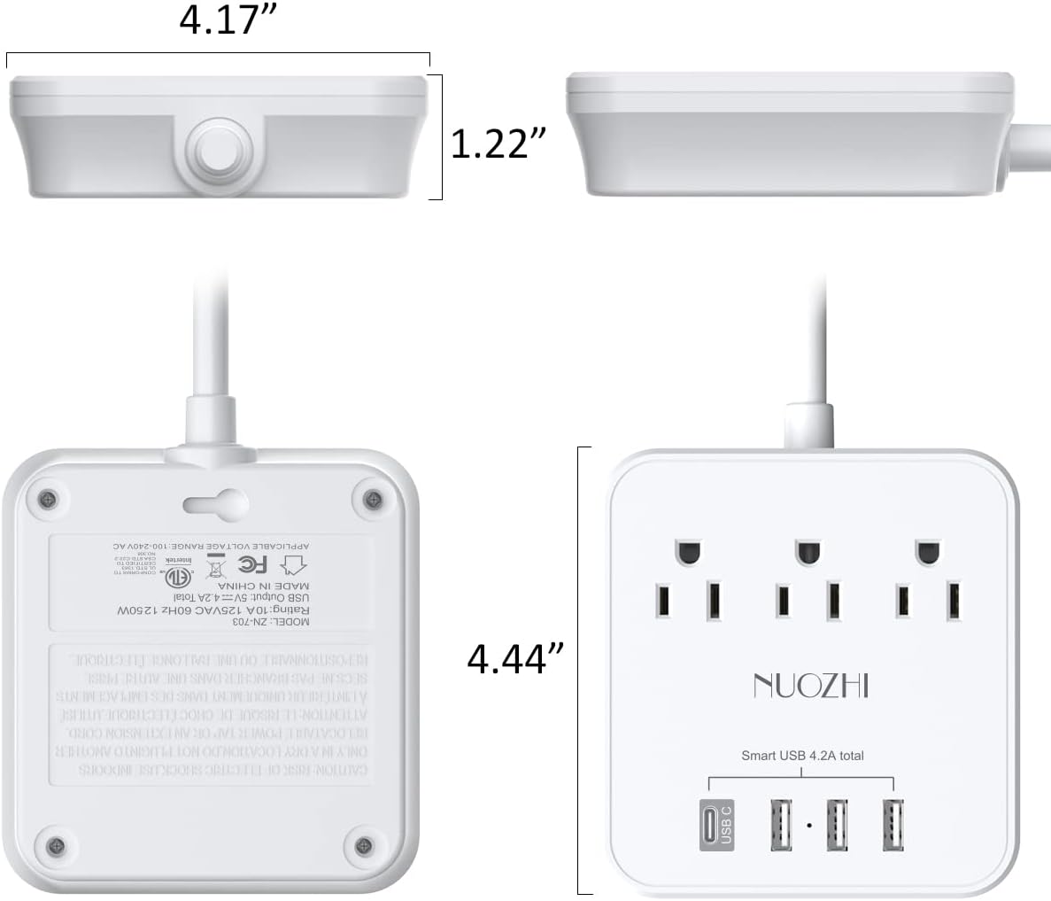 Cruise Essentials, NUOZHI 6 Ft Power Strip with 3 Outlets and 4 USB Ports(1 USB ... 8 Cruise Essentials, NUOZHI 6 Ft Power Strip with 3 Outlets and 4 USB Ports(1 USB ... - Image 8