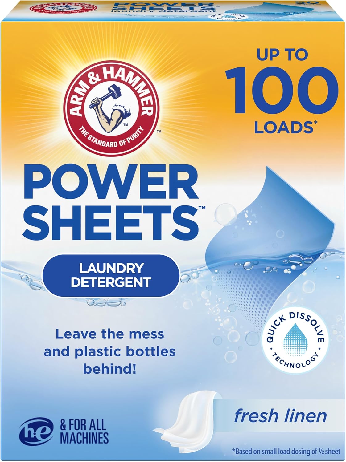 Arm & Hammer Power Sheets Laundry Detergent, Fresh Linen 50ct, up to 100 Small L... 2 Arm & Hammer Power Sheets Laundry Detergent, Fresh Linen 50ct, up to 100 Small L... - Image 2