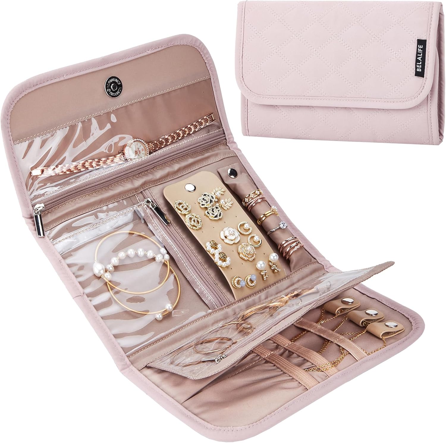 BELALIFE Travel Jewelry Case Organizer, Medium Foldable Storage Roll for Earring... 2 BELALIFE Travel Jewelry Case Organizer, Medium Foldable Storage Roll for Earring... - Image 2