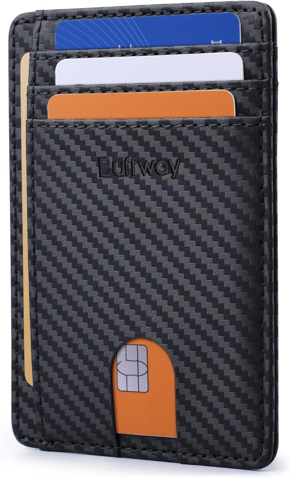 Buffway Slim Minimalist Front Pocket RFID Blocking Leather Wallets for Men and W... - Image 2