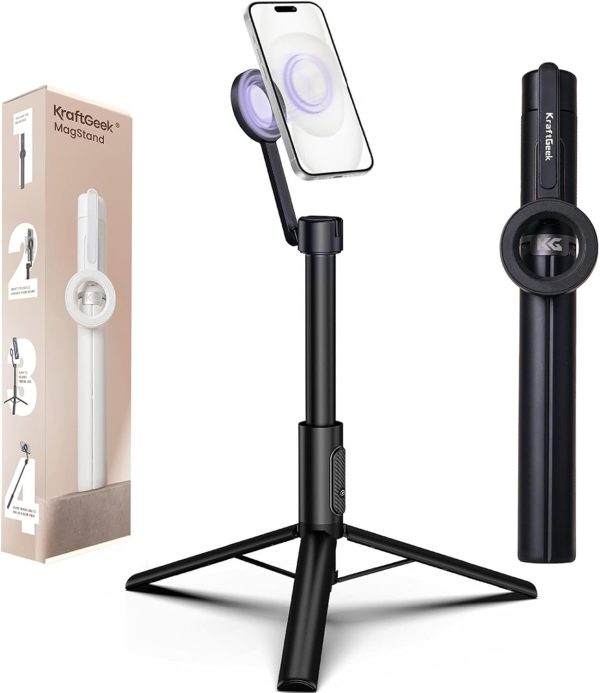 KraftGeek Magnetic Phone Tripod for iPhone MagSafe, 64" Selfie Stick Cell Phone ... - Image 2
