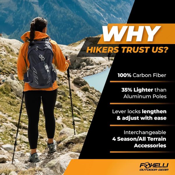 Foxelli Carbon Fiber Trekking Poles – Lightweight Collapsible Hiking Poles with ... - Image 3