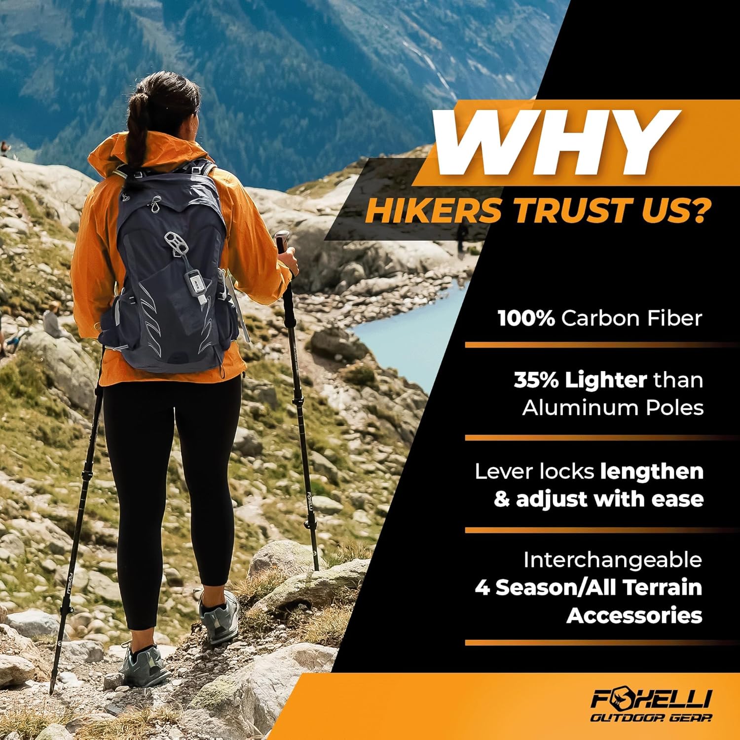 Foxelli Carbon Fiber Trekking Poles – Lightweight Collapsible Hiking Poles with ... 3 Foxelli Carbon Fiber Trekking Poles – Lightweight Collapsible Hiking Poles with ... - Image 3
