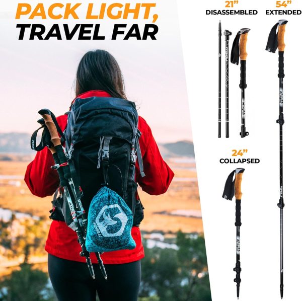 Foxelli Carbon Fiber Trekking Poles – Lightweight Collapsible Hiking Poles with ... - Image 4
