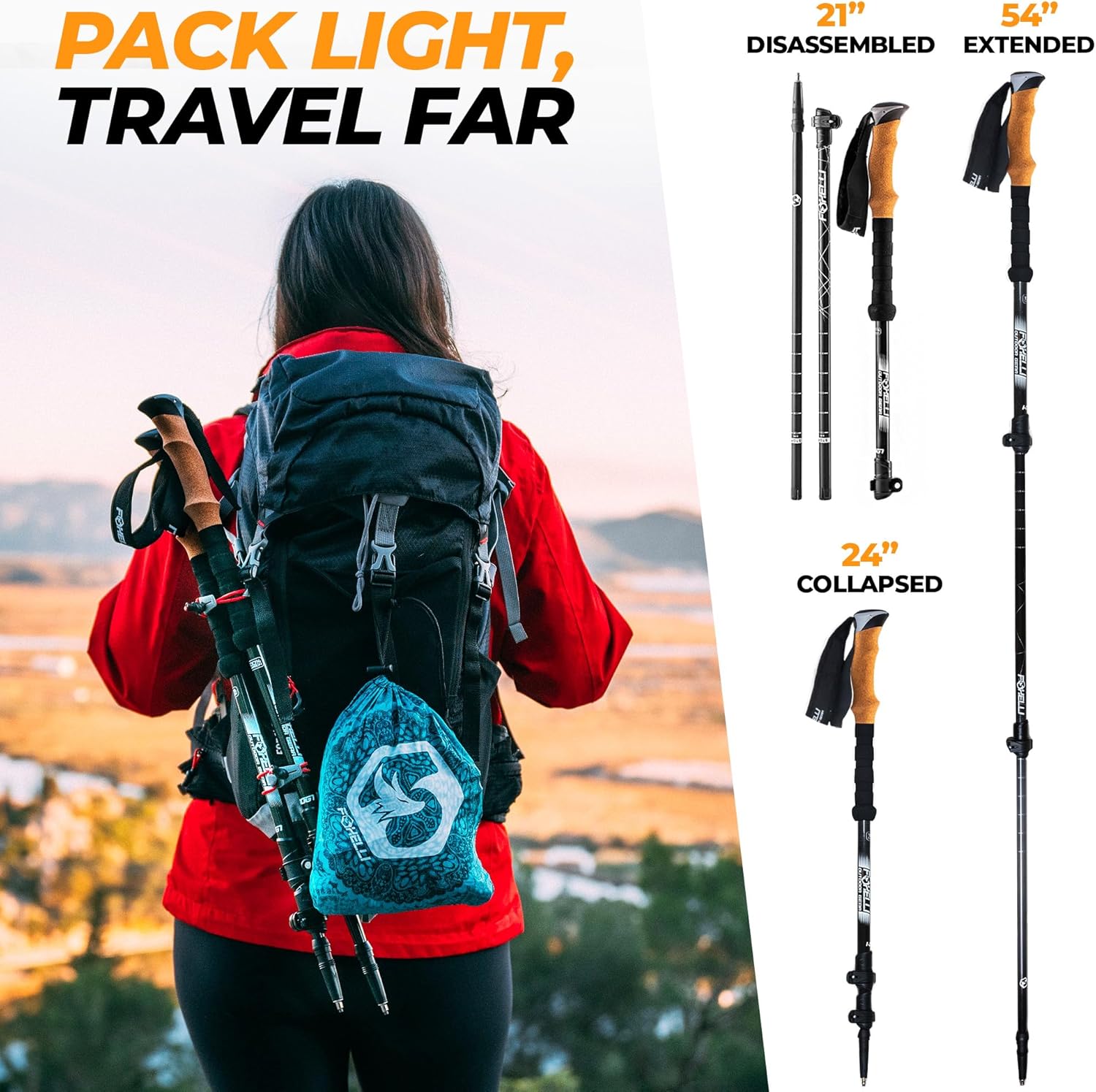 Foxelli Carbon Fiber Trekking Poles – Lightweight Collapsible Hiking Poles with ... 4 Foxelli Carbon Fiber Trekking Poles – Lightweight Collapsible Hiking Poles with ... - Image 4