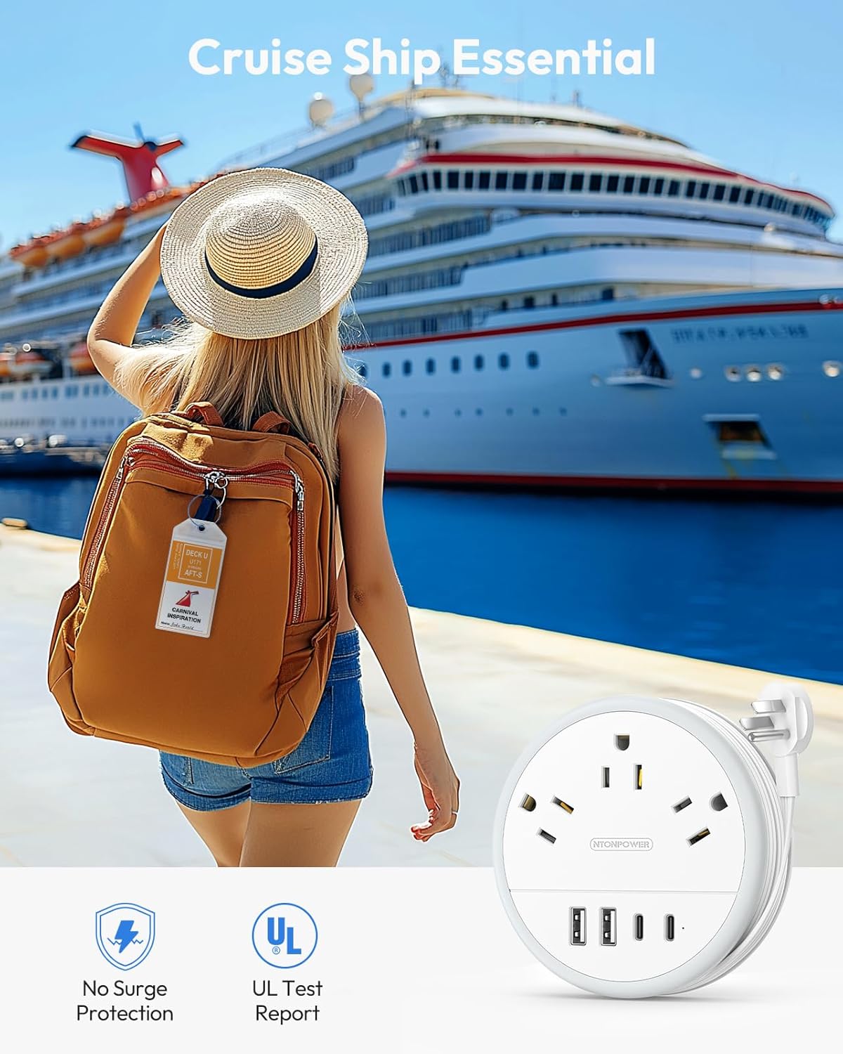 NTONPOWER Travel Power Strip, Travel Essentials, Cruise Essentials 3 Outlets 4 U... 5 NTONPOWER Travel Power Strip, Travel Essentials, Cruise Essentials 3 Outlets 4 U... - Image 5