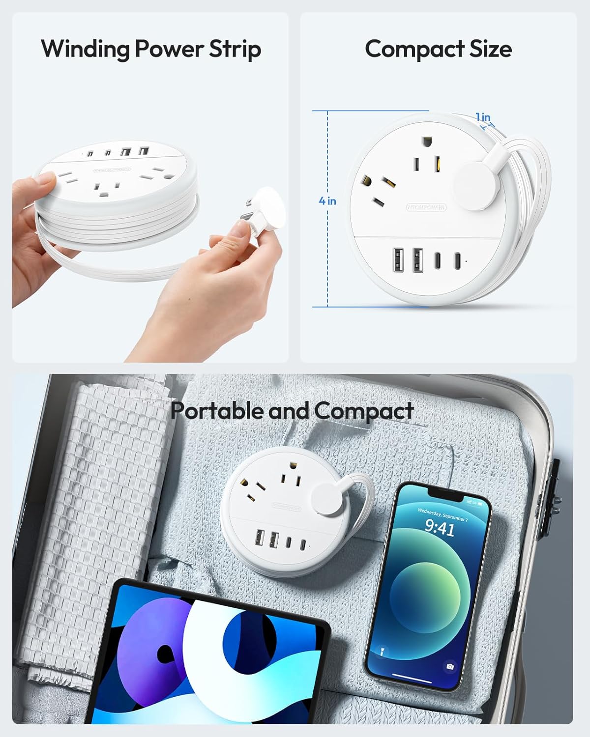 NTONPOWER Travel Power Strip, Travel Essentials, Cruise Essentials 3 Outlets 4 U... 6 NTONPOWER Travel Power Strip, Travel Essentials, Cruise Essentials 3 Outlets 4 U... - Image 6